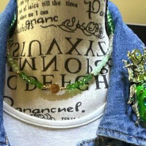 Aventurine crystal gold handmade colorblock beaded short necklace